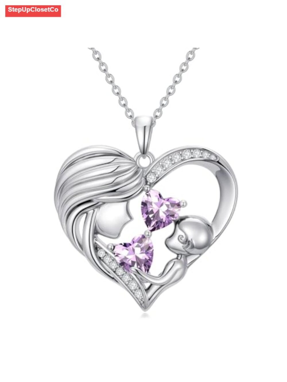 Birthstone Heart Pendant Necklace Hypoallergenic Jewelry Gift for Mom